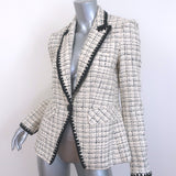 Veronica Beard Tweed Dickey Jacket Cream Cotton-Blend Size 2 One-Button Blazer