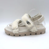Christian Louboutin Lock Wool Shearling Slingback Sandals Cream Size 38.5