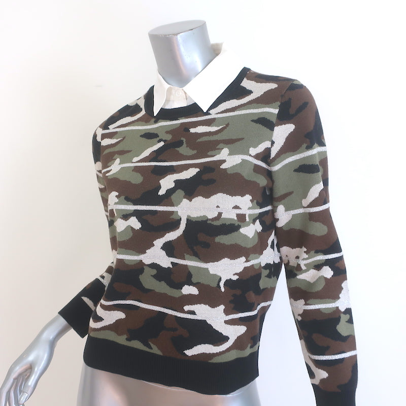 Veronica Beard Alpha Camo Jacquard Dickey Sweater Army Green Size Medium