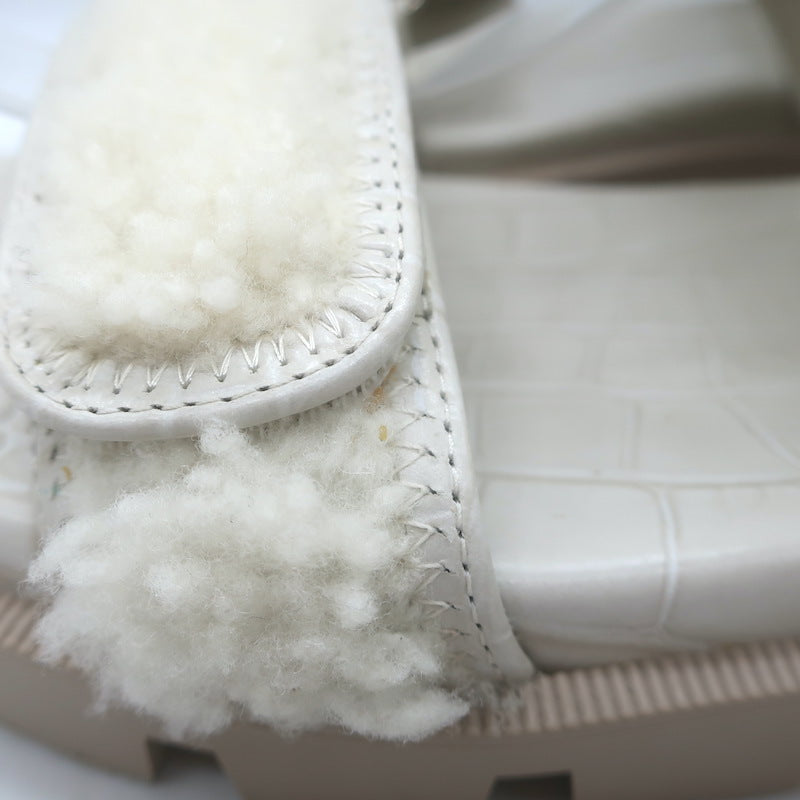 Christian Louboutin Lock Wool Shearling Slingback Sandals Cream Size 38.5