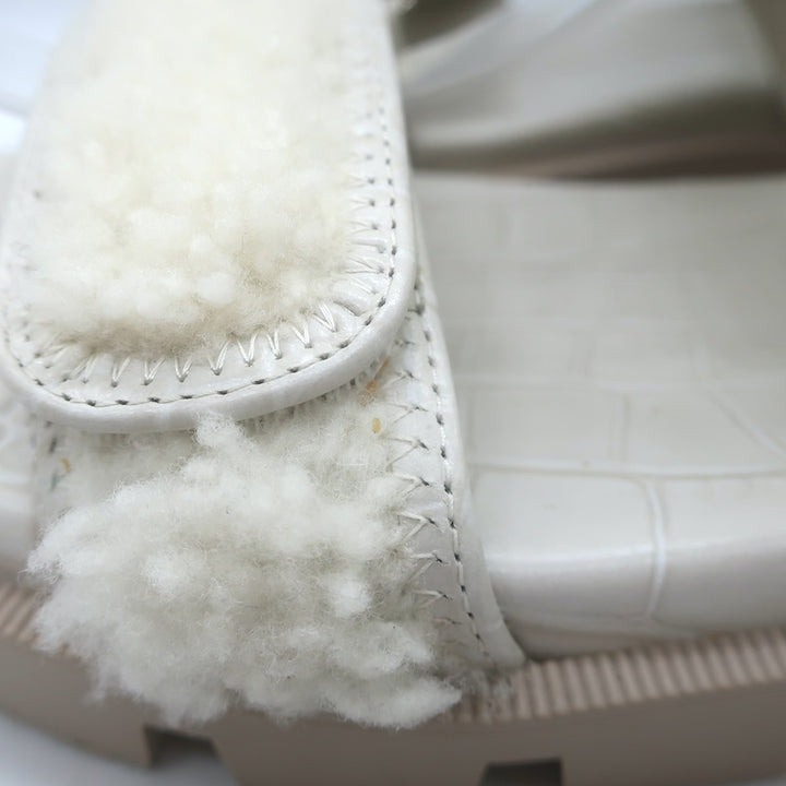 Christian Louboutin Lock Wool Shearling Slingback Sandals Cream Size 38.5