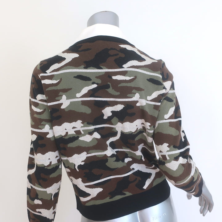Veronica Beard Alpha Camo Jacquard Dickey Sweater Army Green Size Medium