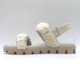 Christian Louboutin Lock Wool Shearling Slingback Sandals Cream Size 38.5