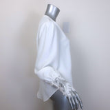 L'Agence Ava Lace Cuff Blouse White Size Medium Long Sleeve Button-Up Top
