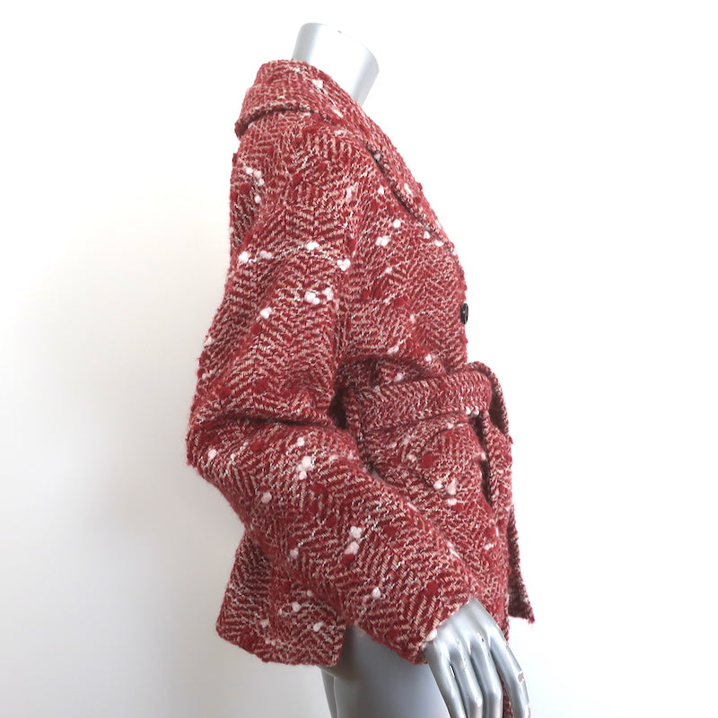 Ulla Johnson Dillon Belted Tweed Double Breasted Jacket Red Size Petite