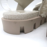 Christian Louboutin Lock Wool Shearling Slingback Sandals Cream Size 38.5