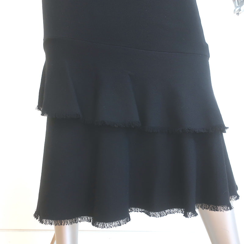 Theory Nilimary Prosecco Ruffled Hem Midi Dress Black Knit Size Petite