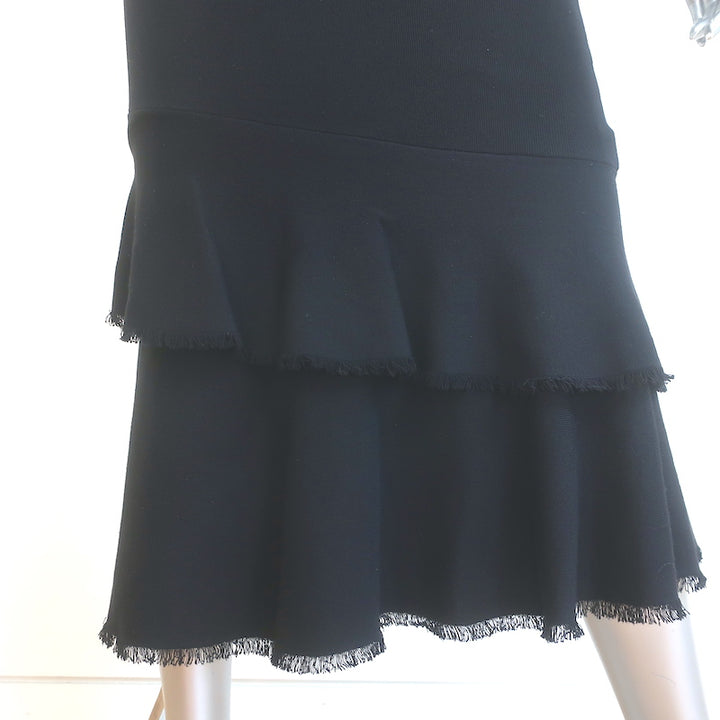 Theory Nilimary Prosecco Ruffled Hem Midi Dress Black Knit Size Petite