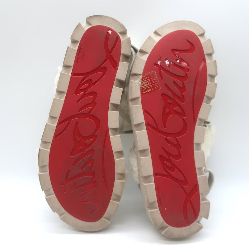 Christian Louboutin Lock Wool Shearling Slingback Sandals Cream Size 38.5