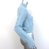 Paco Rabanne Pearl-Button Turtleneck Sweater Blue Mohair Cable Knit Size Medium