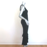 Theory Nilimary Prosecco Ruffled Hem Midi Dress Black Knit Size Petite