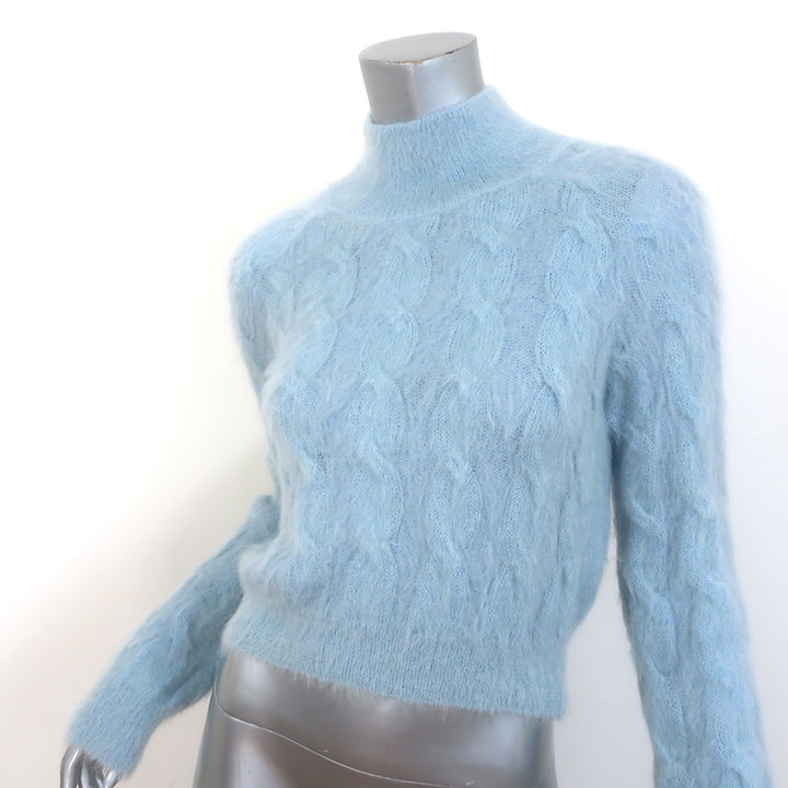 Paco Rabanne Pearl-Button Turtleneck Sweater Blue Mohair Cable Knit Size Medium