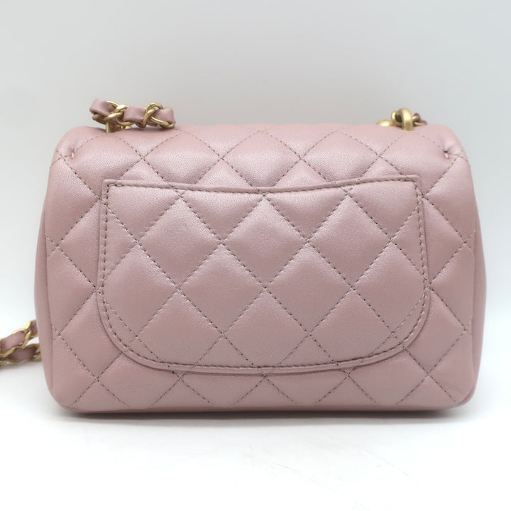 Chanel Pearl Twist Mini Flap Bag Blush Quilted Shiny Lambskin Leather Crossbody