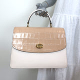 COACH Parker 32 Top Handle Bag Beechwood/Cream Croc-Embossed Leather