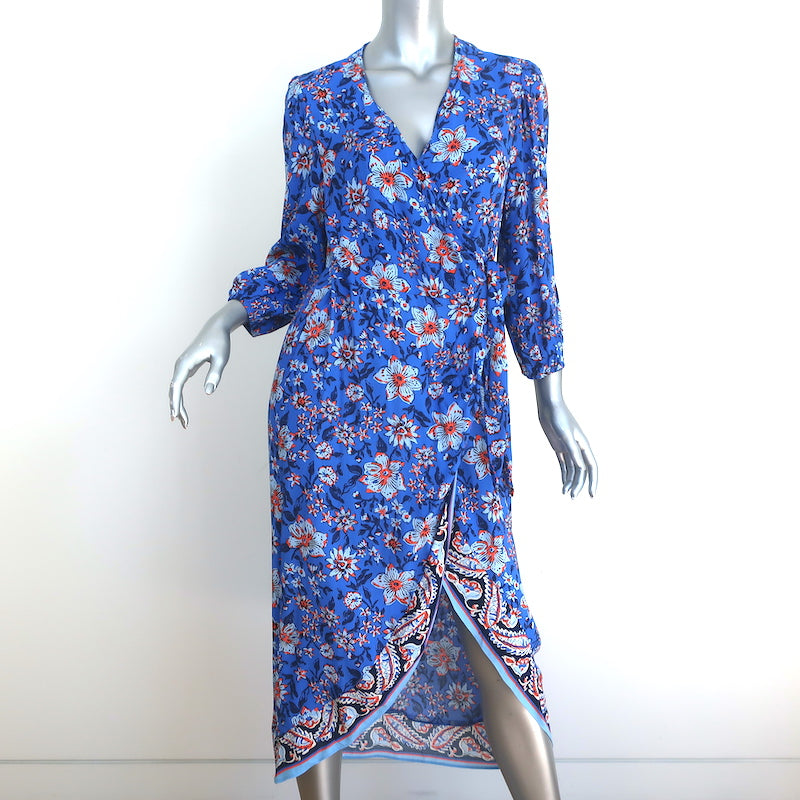 Zara The Megane Wrap Dress Blue Floral Print Crepe Size Large NEW – Celebrity Owned