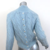 Paco Rabanne Pearl-Button Turtleneck Sweater Blue Mohair Cable Knit Size Medium