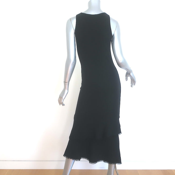 Theory Nilimary Prosecco Ruffled Hem Midi Dress Black Knit Size Petite