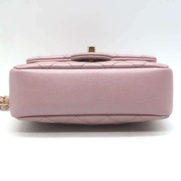 Chanel Pearl Twist Mini Flap Bag Blush Quilted Shiny Lambskin Leather Crossbody