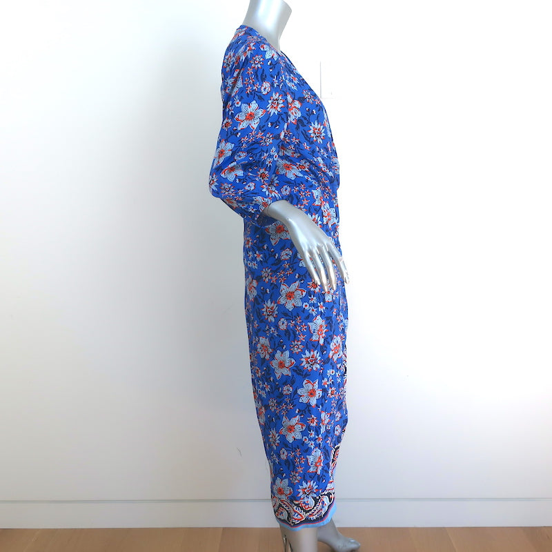 Zara The Megane Wrap Dress Blue Floral Print Crepe Size Large NEW