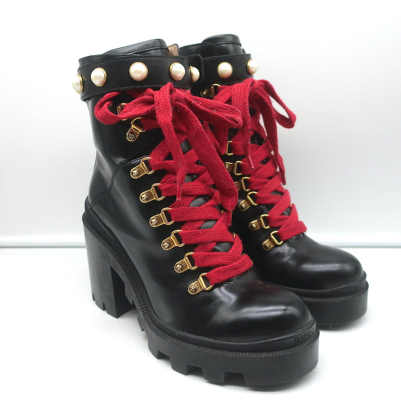 Proenza Schouler Red Leather Lug Sole Combat Boots Shoes Women's Size 7.