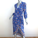 Zara The Megane Wrap Dress Blue Floral Print Crepe Size Large NEW