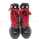 Gucci Trip Faux Pearl-Embellished Combat Boots Black Leather Size 38.5