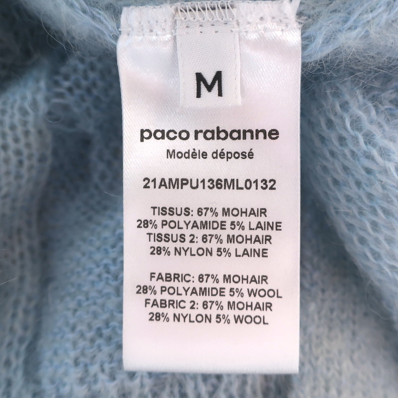 Paco Rabanne Pearl-Button Turtleneck Sweater Blue Mohair Cable Knit Size Medium