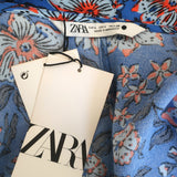 Zara The Megane Wrap Dress Blue Floral Print Crepe Size Large NEW