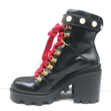 Gucci Trip Faux Pearl-Embellished Combat Boots Black Leather Size 38.5