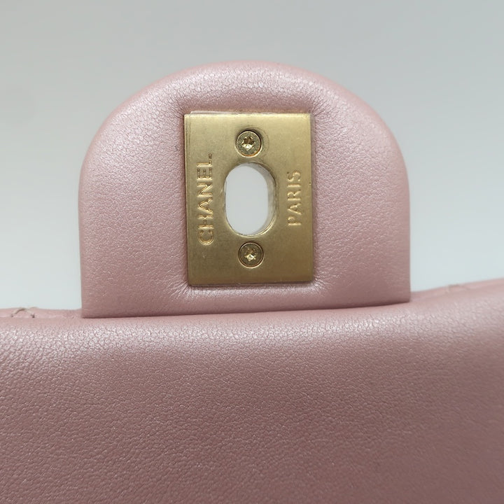 Chanel Pearl Twist Mini Flap Bag Blush Quilted Shiny Lambskin Leather Crossbody