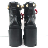 Gucci Trip Faux Pearl-Embellished Combat Boots Black Leather Size 38.5