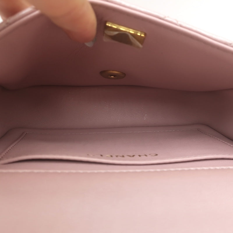 Chanel Pearl Twist Mini Flap Bag Blush Quilted Shiny Lambskin Leather Crossbody