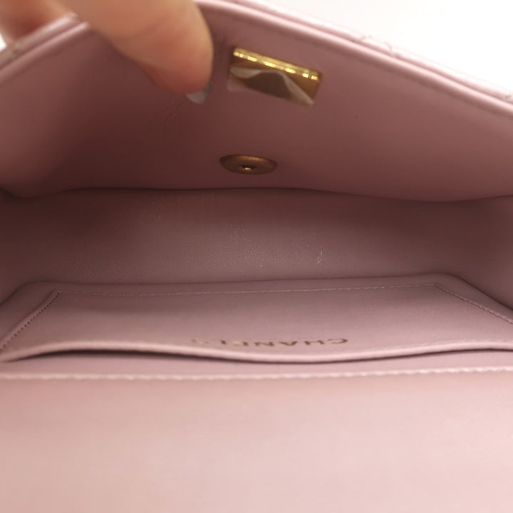 Chanel Pearl Twist Mini Flap Bag Blush Quilted Shiny Lambskin Leather Crossbody