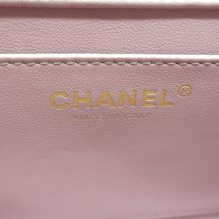 Chanel Pearl Twist Mini Flap Bag Blush Quilted Shiny Lambskin Leather Crossbody