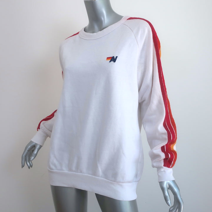 Aviator Nation 4 Stripe Crewneck Sweatshirt White Size Medium