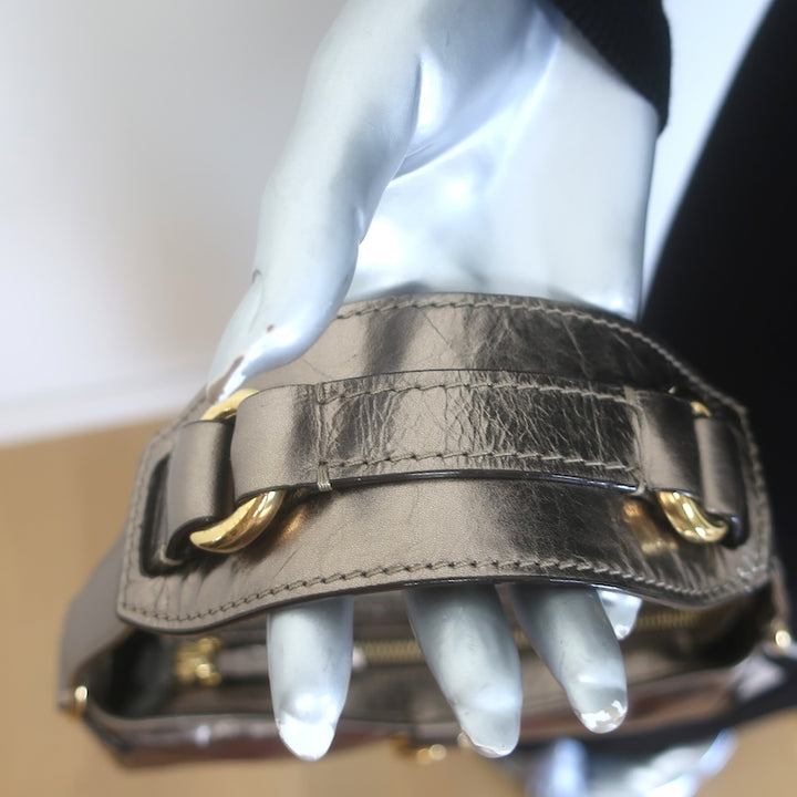 Chloe Kerala 25 Metallic Leather Small Shoulder Bag Shiny Grey / Dark Gold NEW