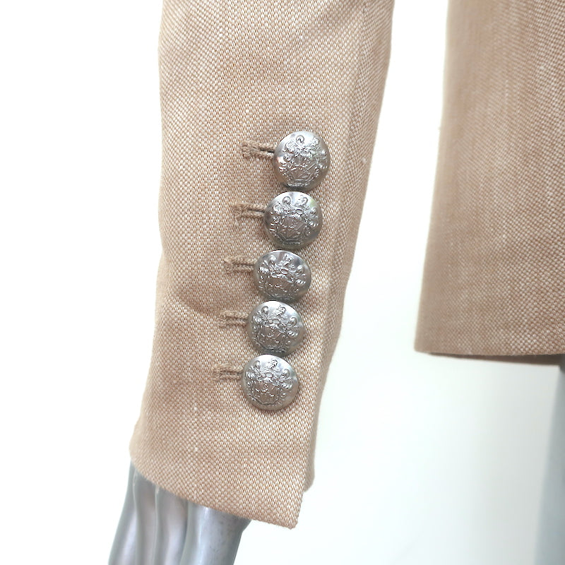 Veronica Beard Miller Dickey Jacket Khaki Linen Size 2 Double Breasted Blazer