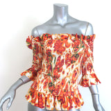 Caroline Constas Ruffled Off the Shoulder Top Orange Satin Size Medium NEW
