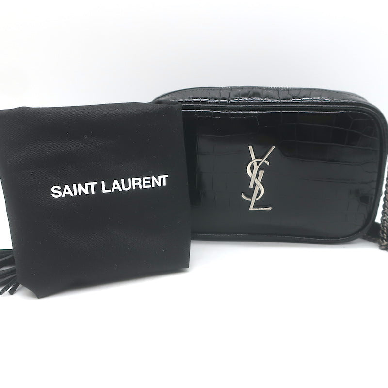 Saint Laurent Monogram Mini Lou Camera Bag Black Croc-Embossed Leather