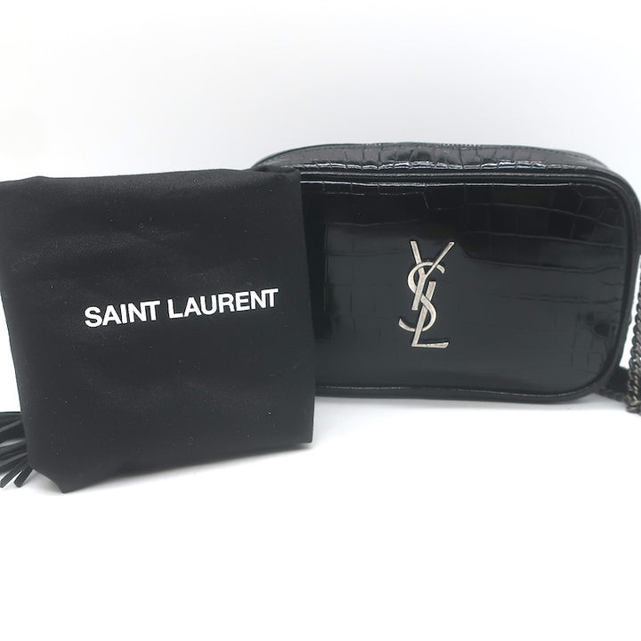 Saint Laurent Monogram Mini Lou Camera Bag Black Croc-Embossed Leather
