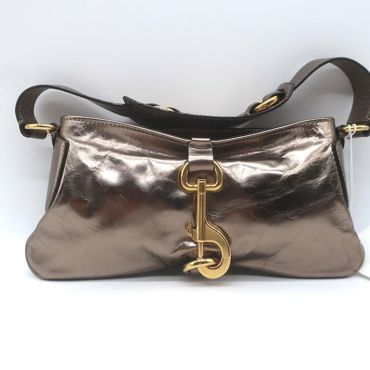 Chloe Kerala 25 Metallic Leather Small Shoulder Bag Shiny Grey / Dark Gold NEW