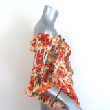 Caroline Constas Ruffled Off the Shoulder Top Orange Satin Size Medium NEW