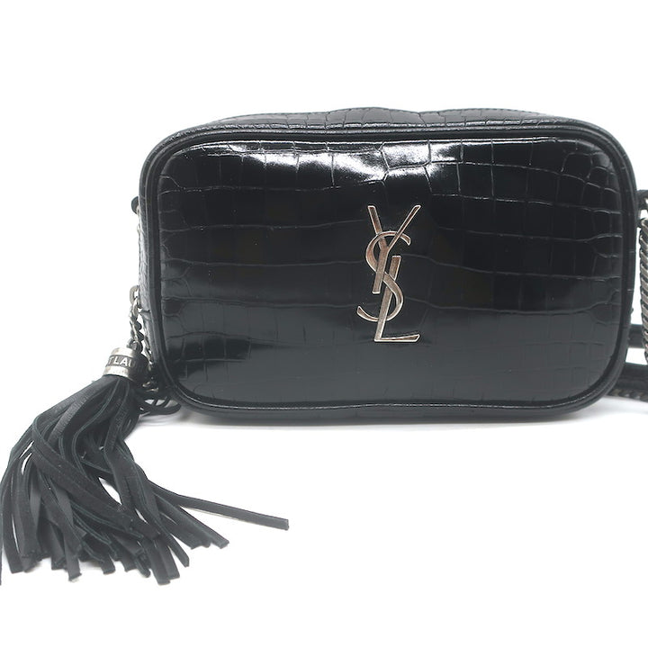 Saint Laurent Monogram Mini Lou Camera Bag Black Croc-Embossed Leather