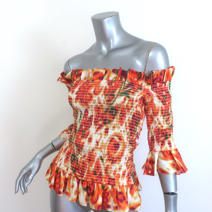 Caroline Constas Ruffled Off the Shoulder Top Orange Satin Size Medium NEW