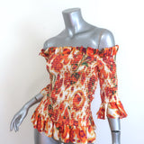 Caroline Constas Ruffled Off the Shoulder Top Orange Satin Size Medium NEW