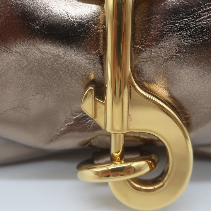 Chloe Kerala 25 Metallic Leather Small Shoulder Bag Shiny Grey / Dark Gold NEW