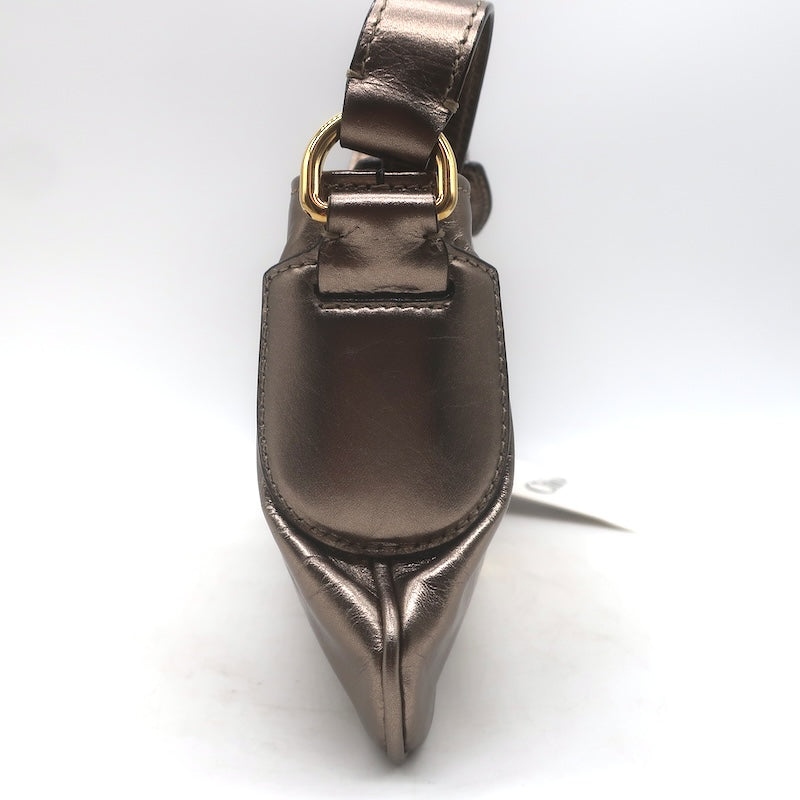 Chloe Kerala 25 Metallic Leather Small Shoulder Bag Shiny Grey / Dark Gold NEW