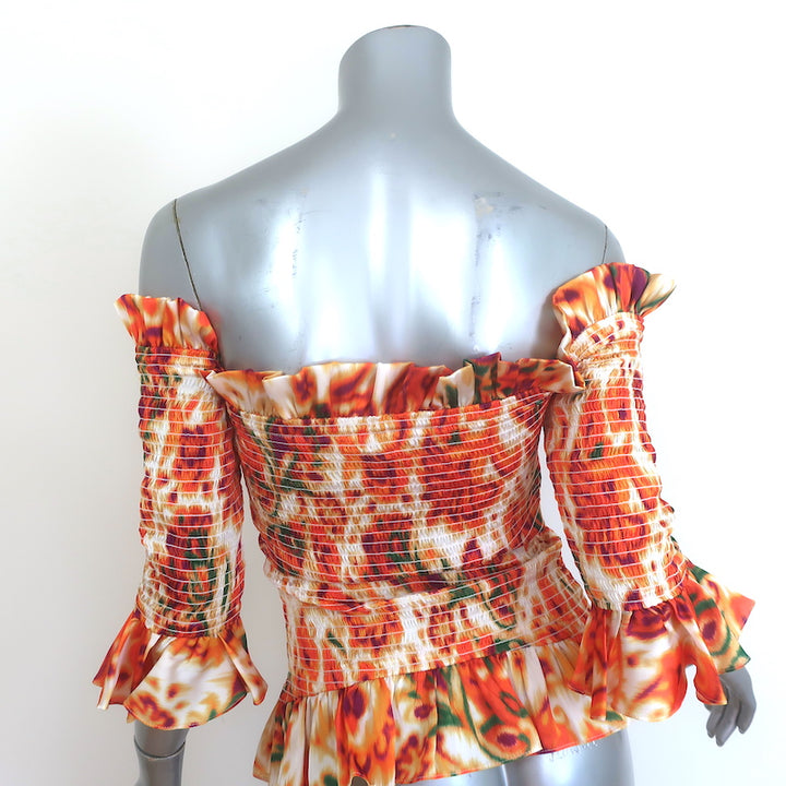 Caroline Constas Ruffled Off the Shoulder Top Orange Satin Size Medium NEW