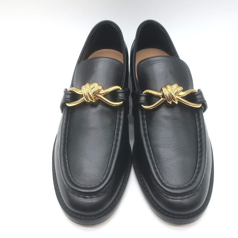 Bottega Veneta Astaire Knot Loafers Black Leather Size 39.5