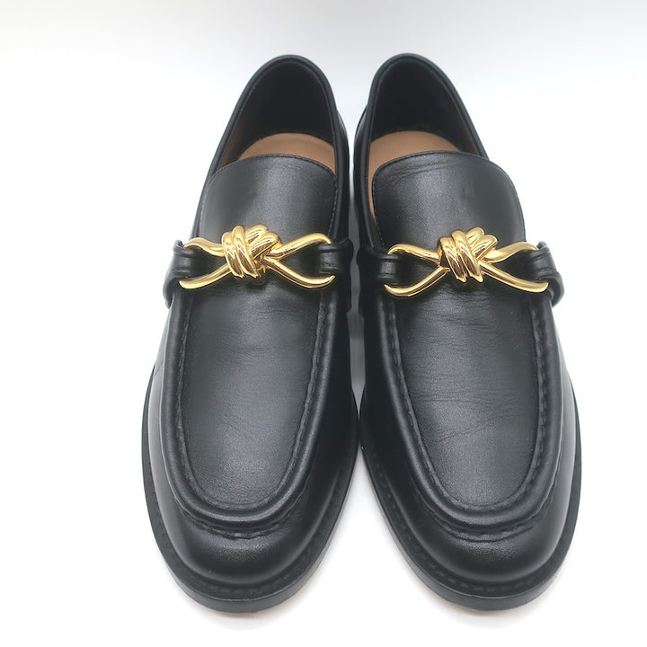 Bottega Veneta Astaire Knot Loafers Black Leather Size 39.5